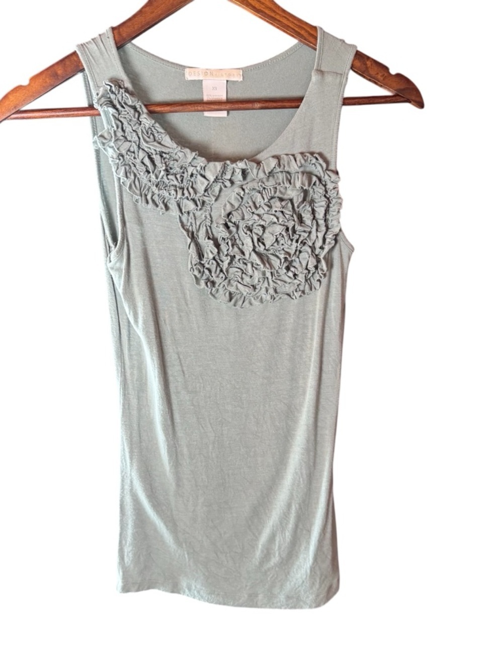 Design History Vintage Sleeveless Ruffle Tank Top Light Sage Woman’s Size XS